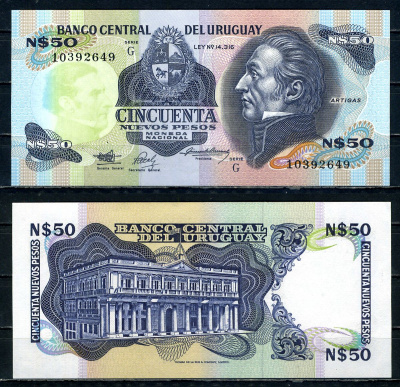 Уругвай 50 песо ND (1988 & 1989) Pick 61A (2) бумага UNC (пресс) 00-00