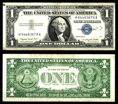 США 1 доллар 1957 Серия A, Джордж Вашингтон Pick 419 a бумага 2119-20-1-1