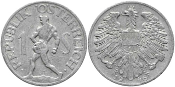 АВСТРИЯ 1 ШИЛЛИНГ 1946 KM 2871 алюминий 113-617