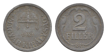 Венгрия 2 филлера 1943 BP KM 519 цинк 4658-345