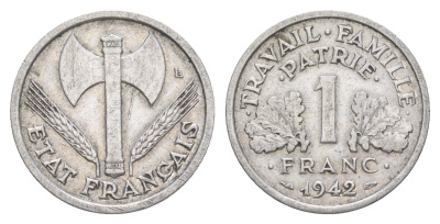 Франция 1 франк 1942 KM 902 алюминий 4539-912