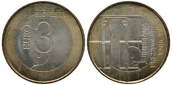 Словения 3 евро 2010 Любляна - всемирная столица книги KM 95 биметалл 107-333
