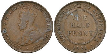 Австралия 1/2 пенни 1921 Георг V (1910-1936) KM 22 бронза 67-247