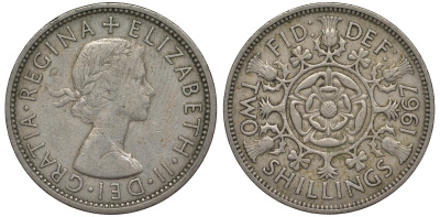 Великобритания 2 шиллинга (флорин) 1967 Елизавета II (1952-2022) KM 906, Spink 4146 медно-никель 4123-931