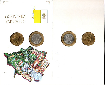 Ватикан набор из 2 монет (200 и 1000 лир) 2001 в красочной упаковке KM 335 и 337 UNC 3-5-3-35