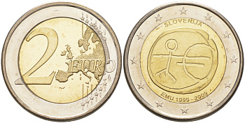 Словения 2 евро 2009 10 лет монетарной политике ЕС и введению евро KM 82 биметалл UNC 4111-634