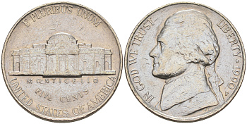 США 5 ЦЕНТОВ 1990 P, ДЖЕФФЕРСОН KM A192 медно-никель 190-153