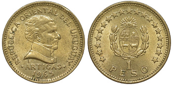 Уругвай 1 песо 1965 KM 46 алюминиевая бронза 106-254