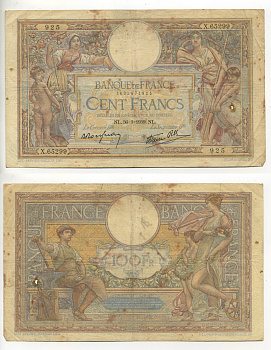 ФРАНЦИЯ 100 ФРАНКОВ 1939 30 МАРТА 1939 Pick 86b бумага 7552-13-1