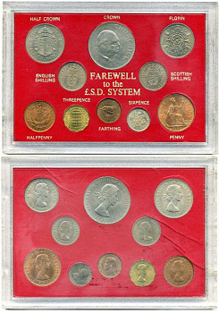 Великобритания набор из 10 монет 1946-1967 двенадцатеричная денежная система, крона 1965 года Черчилль, в пластиковой упаковке UNC 1-4-2-15