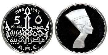 Египет 5 фунтов 1999 бюст Нефертити KM 901 серебро PROOF 11-320-24