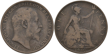 Великобритания 1 пенни 1910 Эдуард VII (1901-1910) KM 794.2, Sp 3990 бронза 4144-744
