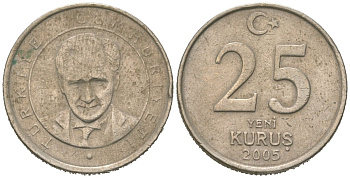 Турция 25 курушей 2005 KM 1167 медь никель цинк 4580-437