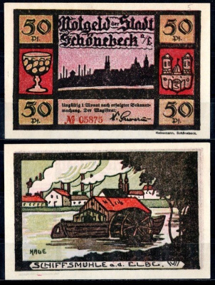 Шёнебек-на-Эльбе (Пруссия, Саксония) 50 пфеннигов 1921 Mehl Grabowski 1196.1a-5/5 бумага UNC (пресс) 7553-23-2-2