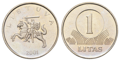 Литва 1 лит 2001 KM 111 медно-никель UNC 4654-751