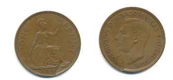 Великобритания 1 пенни 1938 Георг VI (1936-1952) KM 845, Spink 4114 бронза 59-943