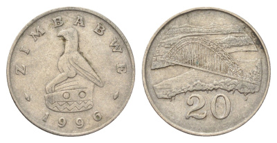 Зимбабве 20 центов 1996 мост Бирченоу KM 4 медно-никель 4703-1246
