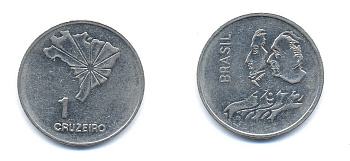 Бразилия 1 крузейро 1972 150 лет независимости KM 582 никель aUNC 51-5713