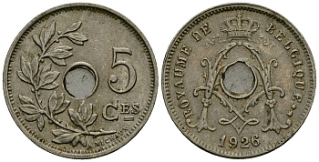 Бельгия 5 сантимов 1926 Belgique KM 66 медно-никель 4173-553