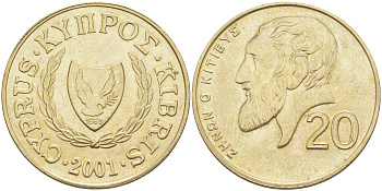 КИПР 20 ЦЕНТОВ 2001 KM 62.2 никель латунь 63-432