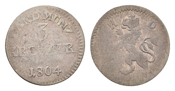 Гессен-Дармштадт 3 крейцера 1804 Людвиг I (1790-1830) KM 256 серебро 4655-1253