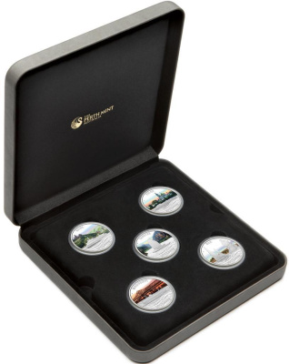 Тувалу набор из 5 монет 2010 великие реки мира, в оригинальной коробке, с сертификатом, цветная эмаль KM NEW серебро PROOF 14-01-02-04