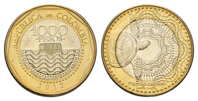 Колумбия 1000 песо 2012 KM 299 биметалл UNC 4165-243