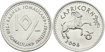 Сомалиленд 10 шиллингов 2006 СЕРИЯ ЗНАКИ ЗОДИАКА, КОЗЕРОГ KM NEW никелированная сталь UNC 540-842