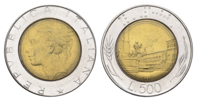 Италия 500 лир 1989 R, Квиринальский дворец в Риме KM 111 биметалл 4704-1014