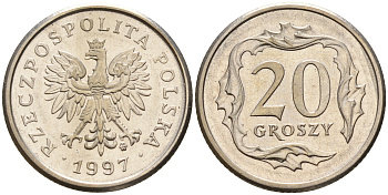 Польша 20 грошей 1997 MW KM 280 медно-никель    4564-464