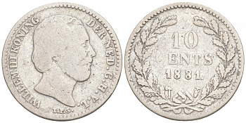 НИДЕРЛАНДЫ 10 ЦЕНТОВ 1881 ВИЛЬГЕЛЬМ III KM 80 серебро 44-1023