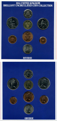 Великобритания официальный набор монетного двора из 8 монет (1/2, 1, 2, 5, 10, 20 и 50 пенсов; 1 фунт) 1984  KM MS105 (926, 927, 928, 929, 930, 931, 932 и 933) бронза, никель латунь и медно-никель BU 7-4-1-05