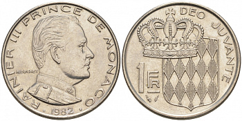Монако 1 франк 1982 Ренье III (1949-2005) KM 140 никель 73-1412