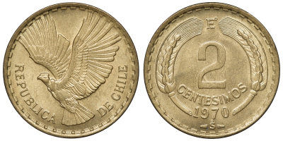 Чили 2 сентесимо 1970 KM 193 алюминиевая бронза aUNC 4118-153