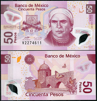 Мексика 50 песо 2007 Pick 123 h пластик UNC (пресс) 8602-44-3-1