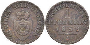 Липпе-Детмольд 1 пфенниг 1858 А KM 260, AKS 14 медь 112-717