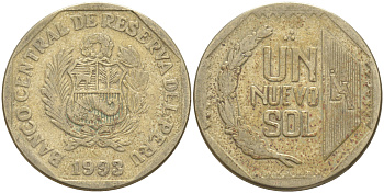 Перу 1 новый соль 1993 KM 308.1 медно-никель 63-212