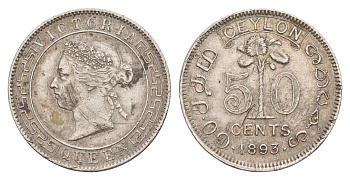 Цейлон 50 центов 1893 Виктория (1837-1901) KM 96 серебро    1531-743