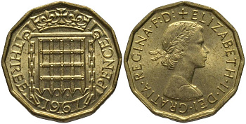 Великобритания 3 пенса 1967 Елизавета II (1952-2022) KM 900, Spink 4153 никель латунь UNC 181-617