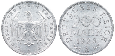 Германия 200 марок 1923 A KM 35, J. 304, Weege 22 алюминий 4604-552