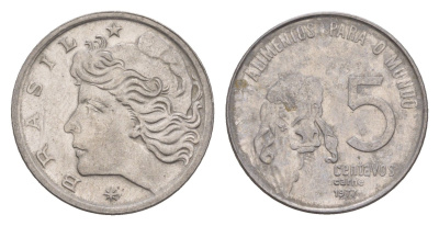 Бразилия 5 сентаво 1977 ФАО - Зебу KM 587 нержавеющая сталь 4655-1059