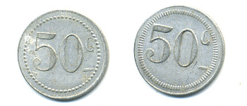 ФРАНЦИЯ 50 САНТИМОВ НАЧАЛО XX ВЕКА d 24 мм, вес около 1,0 гр., платежный жетон., платежный жетон алюминий 89-1036