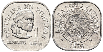 Филиппины 1 сентимо 1976 вождь острова Мактан Лапу-Лапу KM 205 алюминий  UNC  220-1143