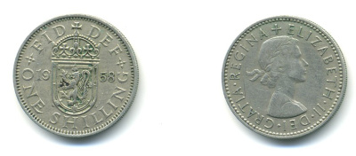 Великобритания 1 шиллинг 1958 Елизавета II (1952-2022), Шотландский герб KM 905, Spink 4148 медно-никель 80-1056