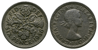 Великобритания 6 пенсов 1956 Елизавета II (1952-2022) KM 903, Spink 4149 медно-никель 4381-649