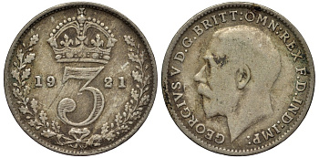 Великобритания 3 пенса 1921 Георг V (1910-1936) KM 813а, Spink 4026 серебро 4528-532