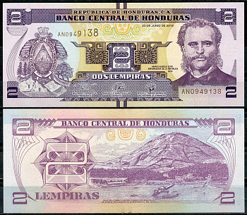 Гондурас 2 лемпира 2019 Марко Аурелио Сото, президент Pick 97 d  бумага  UNC (пресс) 447-106-2