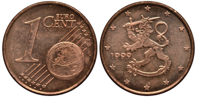 Финляндия 1 евроцент 1999 KM 98 сталь плакированная медью XF-UNC 4181-151