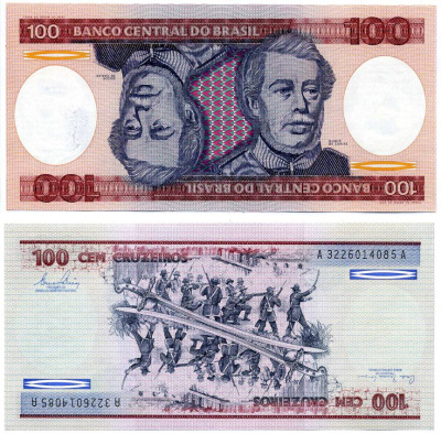 Бразилия 100 крузейро 1981 подпись 20, Герцог Каксиас Pick 198 a бумага UNC (пресс) 7202-17-1