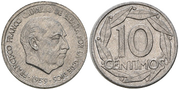 Испания 10 сентимо 1959 Франсиско Франко (1939-1975) KM 790 алюминий 4602-1222